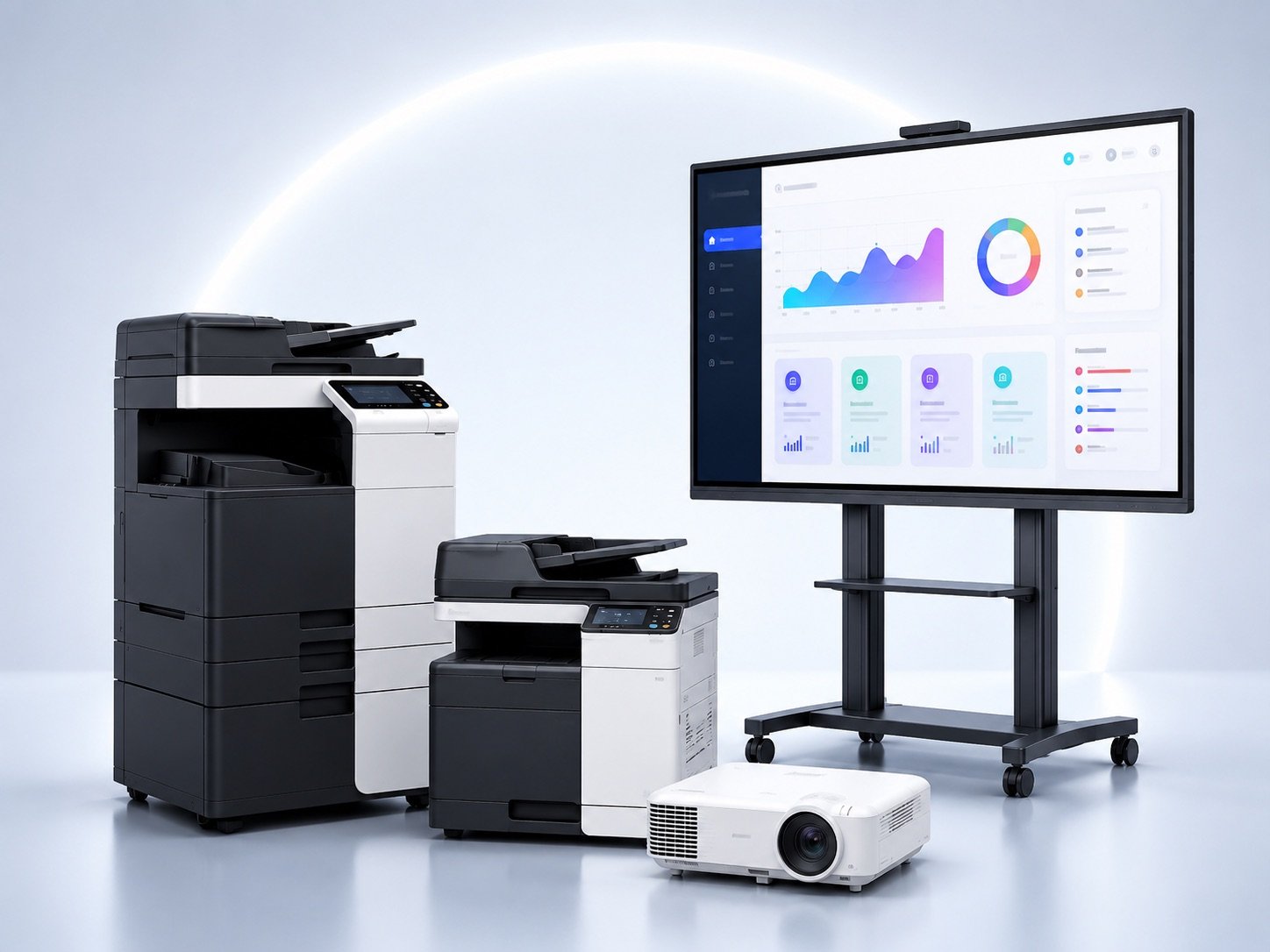 Alliance Digitech product range: multifunction printers, interactive flat panel and projector